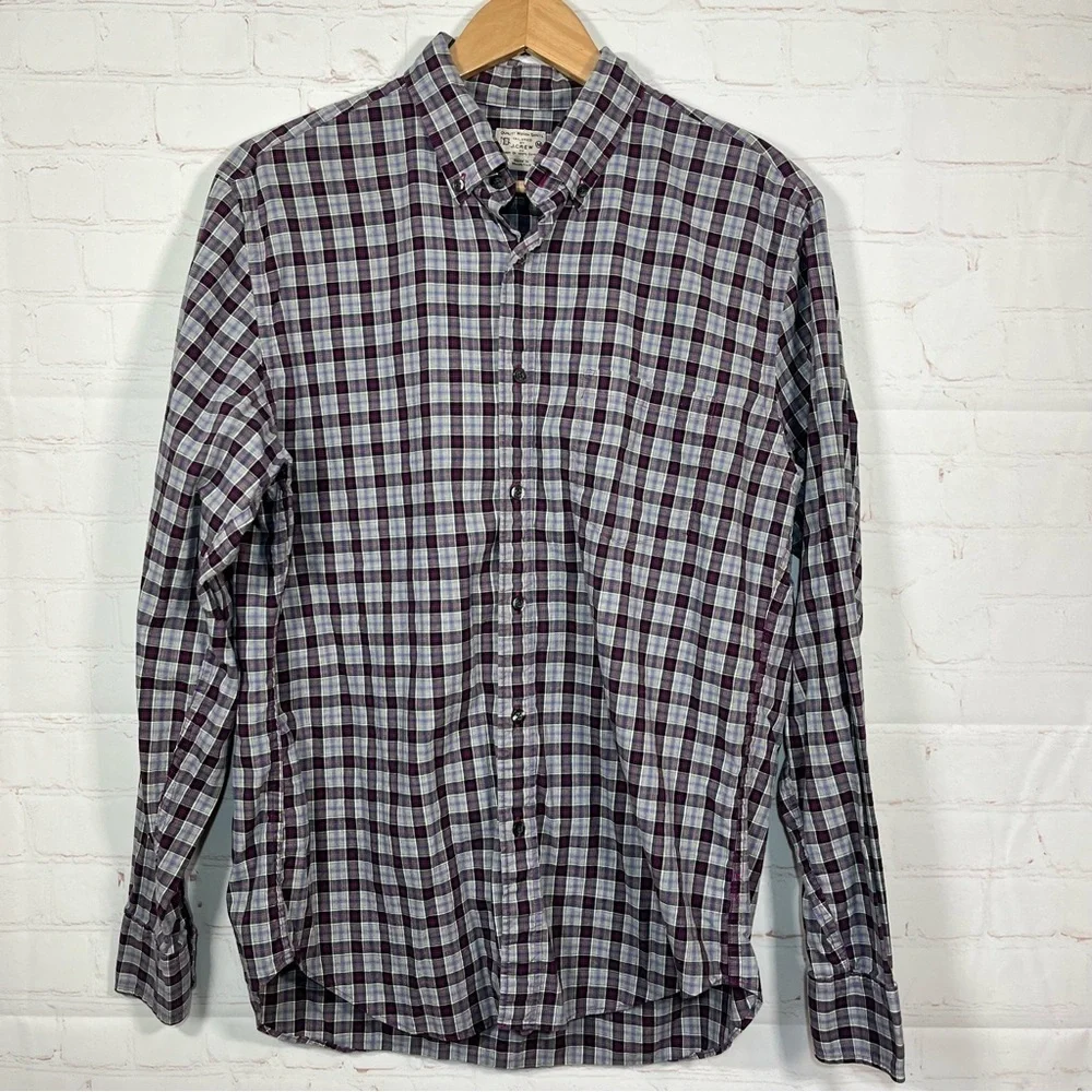 J Crew Shirt Mens Size Medium Gray Purple Plaid Long Sleeve Button Up